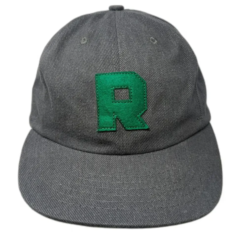 Baseball Cap Gray One Size Made in USA Slideback Green Felt Letter R 6-Panel Hat
